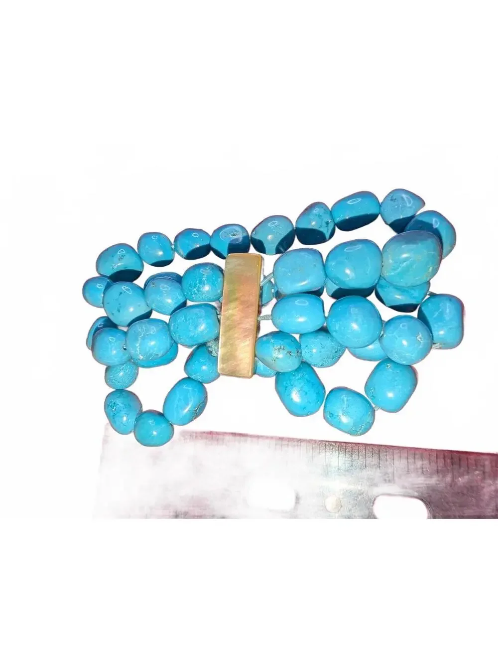 Chunky Turquoise Blue Beaded loose beaded bracelet with Rectangular Clasp